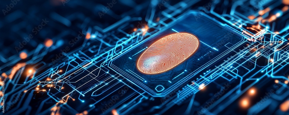 Poster abstract technology background with circuit and microchip.