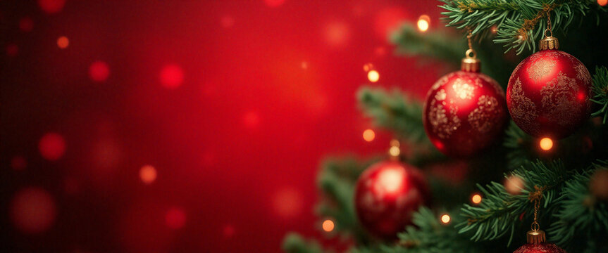 a christmas tree with red ornaments against a red background