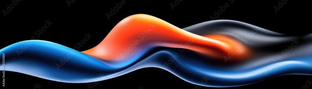 Poster vibrant abstract waves in blue, orange, and black, creating a dynamic visual effect, perfect for bac