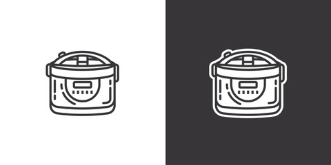 Multicooker on white and black background. Original vector illustration in vintage style.