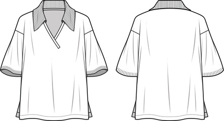 Short sleeve knit polo t-shirt technical deawing vector
