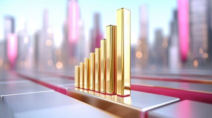 Fototapeta premium Economic Growth with Soaring Gold Bars in Urban Setting