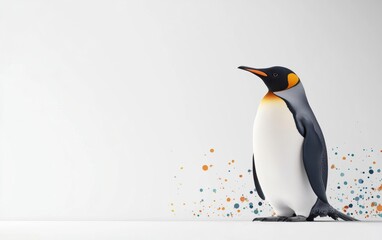 Fototapeta premium A vibrant, artistic illustration of a penguin standing against a minimalist background, showcasing creativity and nature's charm.