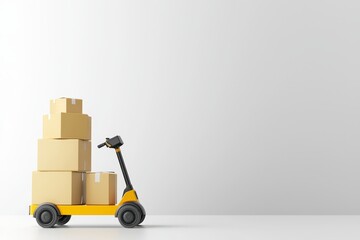 Delivery scooter with stacked cardboard boxes, white background 3D Illustration