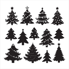 set of Christmas tree silhouette	