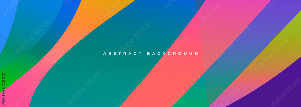 Poster Abstract modern wide banner with vibrant colored wavy shapes. Colorful abstract background with random geometric wave objects. Vector illustration