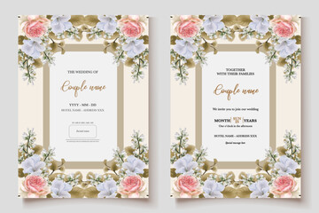 WEDDING INVITATION FRAME WITH FLOWER DECORATIONS WITH FRESH LEAVES 