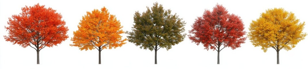 Naklejka premium Trees in autumn isolated on a white background Oak maple linden