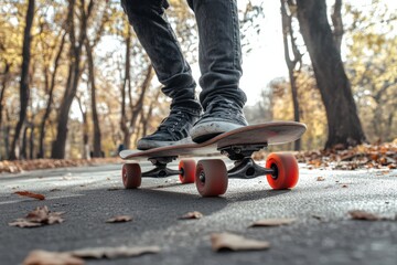 Obraz premium Longboard Lifestyle: Man Skating in City Park for Extreme Street Sport