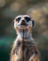Fototapeta premium Vigilant Meerkat Standing Upright with Keen Eyes and Alert Ears in Natural Habitat
