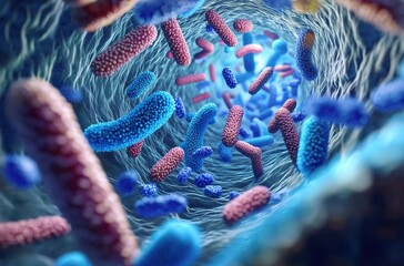 Fototapeta premium A close-up view of blue bacteria inside the tube