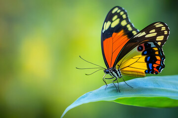 Fototapeta premium single beautiful of butterflies on the leaves in close up