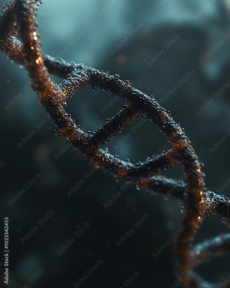 Poster a close-up rendition of a dna double helix, showcasing its intricate structure illuminated against a