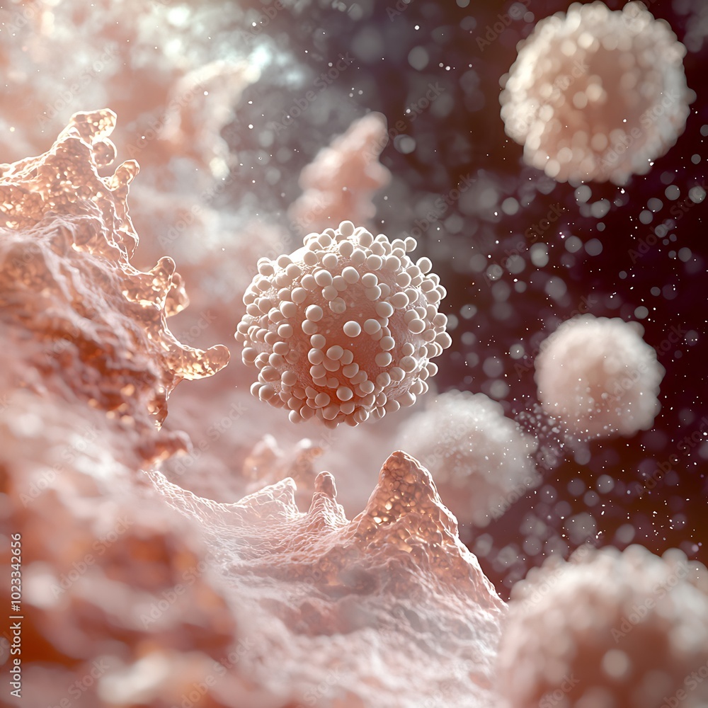 Poster a colorful, microscopic view of cells, showcasing their intricate structures and the dynamic environ