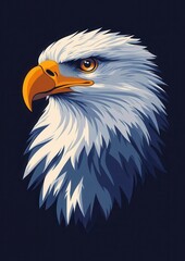 Fototapeta premium Majestic white eagle with blue feathers and piercing eyes in a vibrant flat illustration style