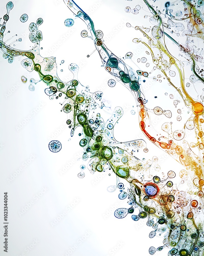 Poster an abstract image featuring vibrant colors and bubbles, creating an organic flow that resembles flui