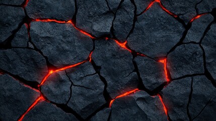 Cracked lava texture with deep black stone and molten red-orange veins, creating a dynamic molten effect on a plain dark background 