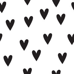 Monochrome seamless pattern with hearts Isolated on white background. Texture for scrapbooking, wrapping paper, textiles, home decor, Wallpaper, Fabric. Black and White Vector Background Illustration