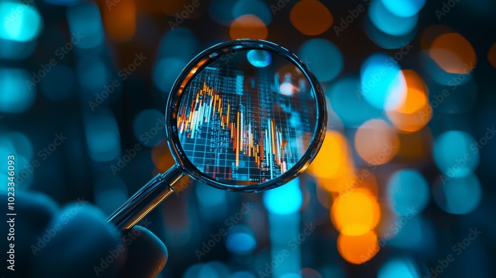 Poster minimalist magnifying glass hovering over data visualization