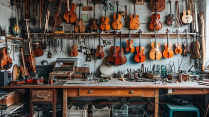 Handcrafted Musical Instruments in a Vintage Workshop