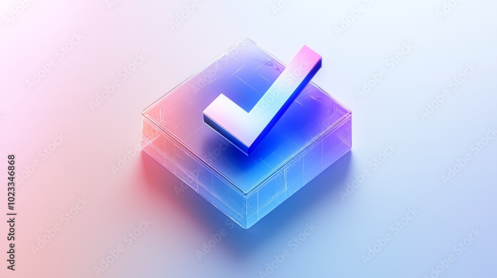 Poster minimalist icon with checkmark on floating background