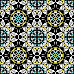 Pattern with crochet granny square with flowers wallpaper handmade decorative art design print	