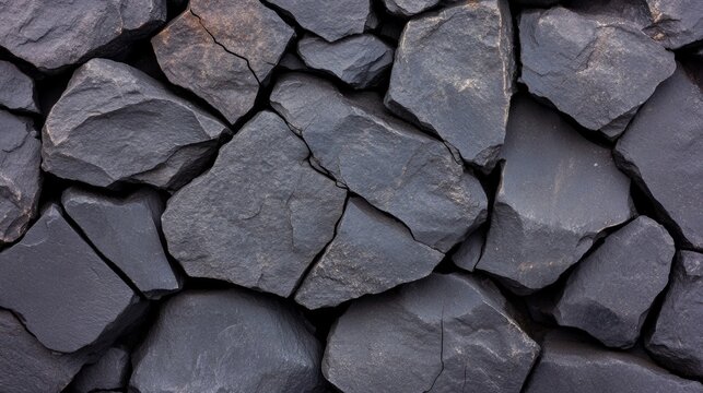 Dark volcanic stone texture with rugged black surface and subtle cracks, creating a rough, earthy effect on a plain background 
