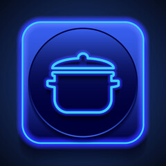 Pot simple icon vector. Flat design. Blue neon style on button. With shadow