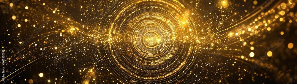 Poster a stunning golden swirl of light and sparkles, creating a mesmerizing visual effect ideal for backgr