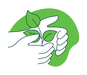 Nature Care logo - plant in hands in thin line and green background