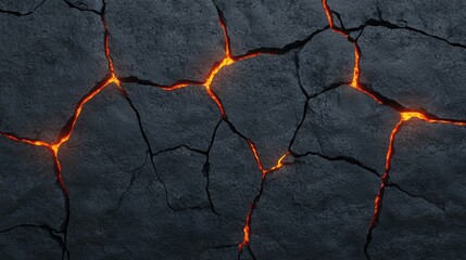 Fiery lava stone texture with dark black cracked surfaces and molten orange veins glowing from the center, isolated on a plain background 