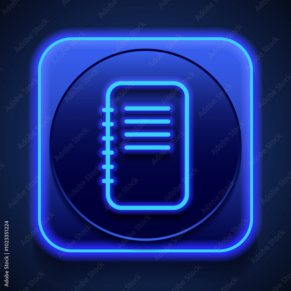 Poster notepad simple icon vector. flat design. blue neon style on button. with shadow
