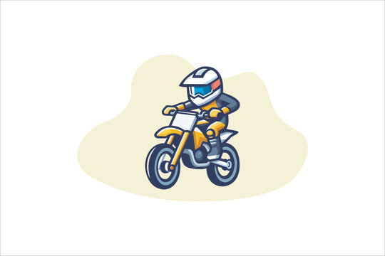 Motocross kids vector illustration isolated on white background. Little boy and mini moto bike. vector illustration.