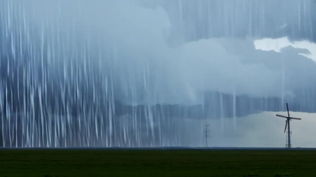 Slow Motion Rainstorm In Tornado Alley During Bad Weather, 4K 
