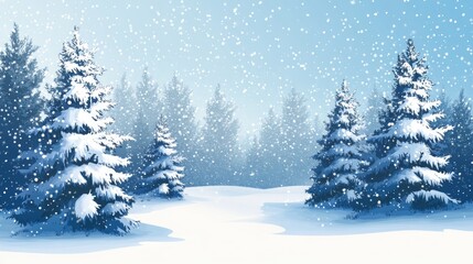 Obraz premium Beautiful snow-covered pine trees in a peaceful winter landscape. Ideal for seasonal, holiday, or outdoor adventure themes. 
