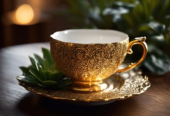 Fototapeta premium captivating elegant empty cup positioned gracefully textured wooden table surface highlighting natural warmth detail, ceramic, decor, design, elegance