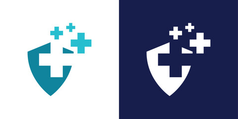 Medical Shield Logo Design. Health protection shield logo designs for medical clinic service.