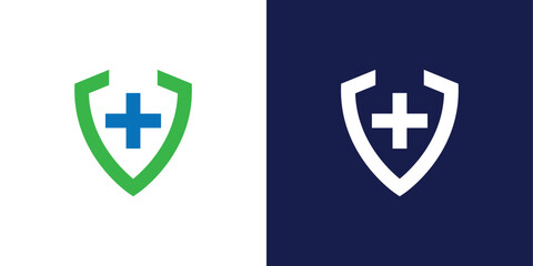 Fototapeta premium Medical Shield Logo Design. Health protection shield logo designs for medical clinic service.