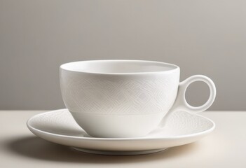 Fototapeta premium elegant close coffee cup minimalist showcasing simple beauty design texture, interior, white, ceramic, drinks, beverage, furniture, wood, table, modern