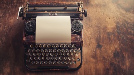 Vintage Minimalist Typewriter on Wooden Surface