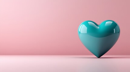 Minimalist Valentine's Day heart in lavender and teal tones on a soft gradient pink background contemporary love concept 