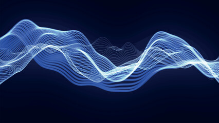 Futuristic point wave of particles. Visualization of sound waves. Technology or science banner. Abstract digital 3D wave. Vector illustration.