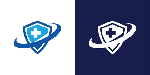 Medical Shield Logo Design. Health protection shield logo designs for medical clinic service.