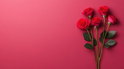 Fototapeta premium Neon turquoise Valentine's Day roses on a deep fuchsia background with room for love notes modern romantic theme 