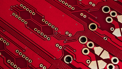 red printed circuit board. background or texture