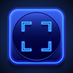 Obraz premium Focus, full screen simple icon vector. Flat design. Blue neon style on button. With shadow
