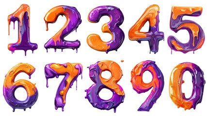 ハロウィン風カラフルドリッピング数字 - ポップで大胆なデザイン Halloween-Themed Colorful Dripping Numbers - Bold and Playful Design｜Generative AI