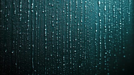 Rainy window texture with dark, blurred background, water streaks dripping down, creating a cold, lonely mood, with space for text 