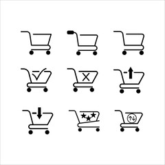 Collection of Shopping Cart vector Icons, Shopping Trolley Icons, Shopping Cart Logos, Goods and Product Containers, Economic Symbol Design Elements, Baskets.