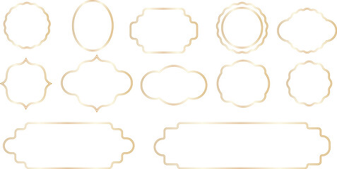 Obraz premium Gold shiny geometric frames. Gold decoration in minimal style. Shiny frames for the holiday or congratulations on transparent background. Vector EPS 10